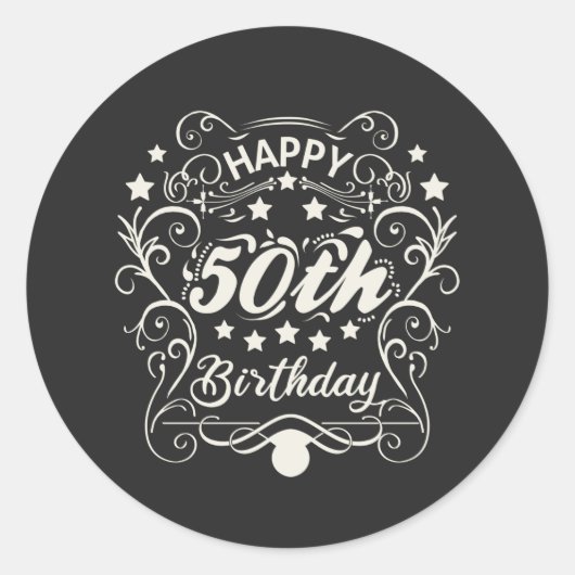 Sticker Rond Joyeux 50e anniversaire décoratif. (Devant)