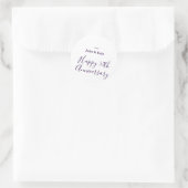 Sticker Rond Joyeux 50e anniversaire nom violet année simple  (Sac)