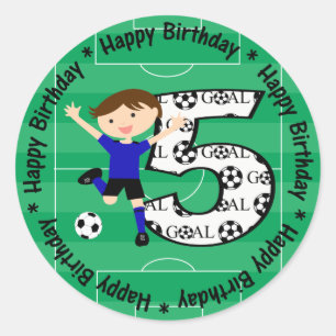 Sticker Rond Joyeux 5e anniversaire de football bleu et noir Ob