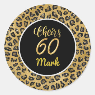 Sticker Rond Joyeux 60e anniversaire thème d'or blanc Leopard