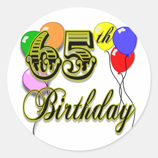 Sticker Rond Joyeux 65e anniversaire de marchandises (Devant)
