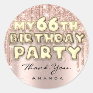 Sticker Rond Joyeux 66e Anniversaire Fête Paillettes Gouttes Ro
