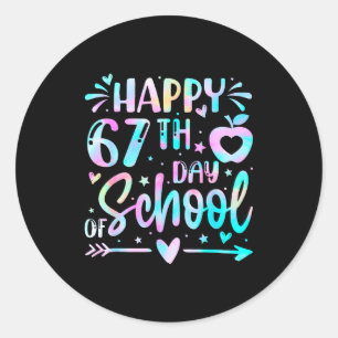 Sticker Rond Joyeux 67e jour d'école Tie Dye Arc-en-ciel 67 jou