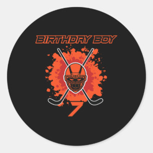 Sticker Rond Joyeux 7e Anniversaire Garçon Masque de Hockey Noi