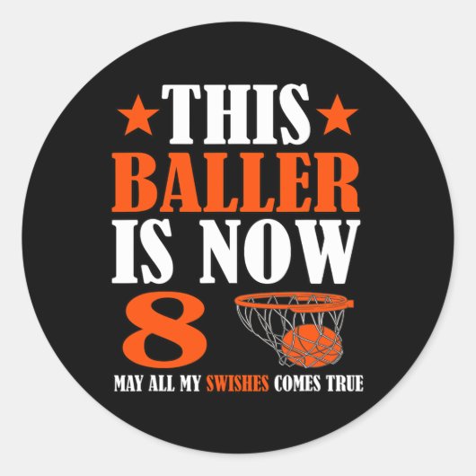 Sticker Rond Joyeux 8e anniversaire 8 ans Basketball 8e anniver (Devant)