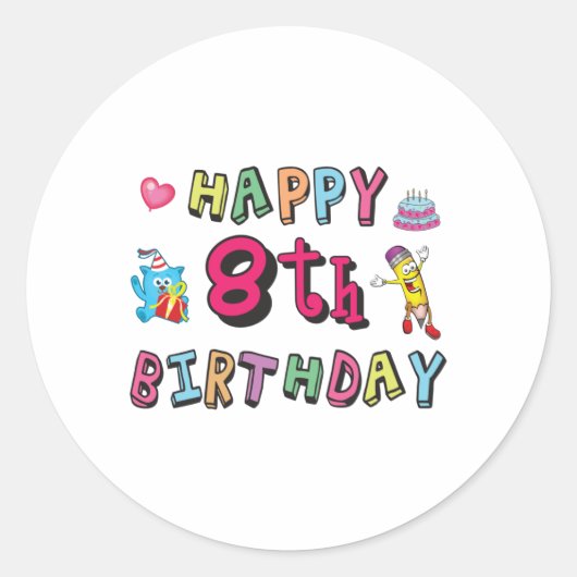 Sticker Rond Joyeux 8e anniversaire. 8 ans de voeux (Devant)