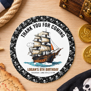 Sticker Rond Joyeux 8e anniversaire Pirate Bateau