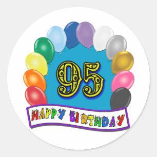 Sticker Rond Joyeux 95ème anniversaire avec ballons