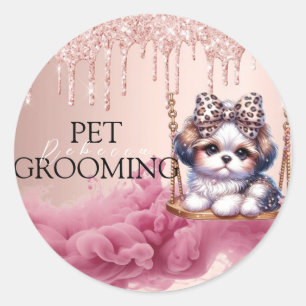 Sticker Rond Joyeux animal de compagnie Famille Animaux de comp
