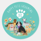 Sticker Rond Joyeux animal de compagnie Famille Animaux de comp (Devant)