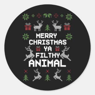 Sticker Rond Joyeux animal de Noël sale Ya