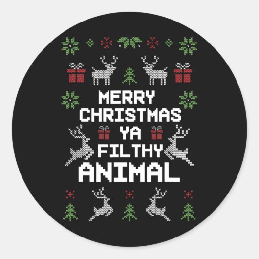Sticker Rond Joyeux animal de Noël sale Ya (Devant)