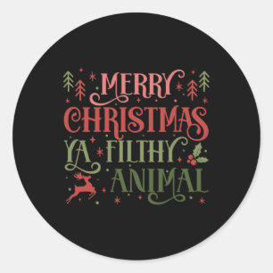 Sticker Rond Joyeux animal de Noël sale Ya Xmas Pyjama laid