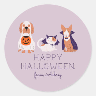 Sticker Rond Joyeux animaux de compagnie d'Halloween en costume