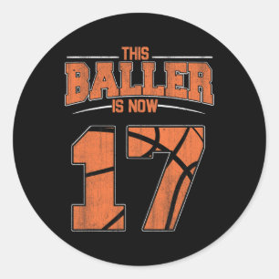 Sticker Rond Joyeux Anniversaire 17 Ans Basketball Garçons Seve