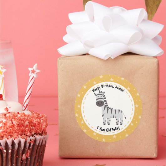 Sticker Rond Joyeux Anniversaire 1 An Ancien Aujourd'hui mignon (Fête)