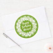 Sticker Rond Joyeux anniversaire 50e Numéro Motif Vert/Blanc (Enveloppe)