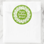 Sticker Rond Joyeux anniversaire 50e Numéro Motif Vert/Blanc (Sac)