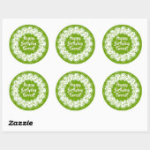 Sticker Rond Joyeux anniversaire 60e numéro Motif vert et blanc (Feuille)