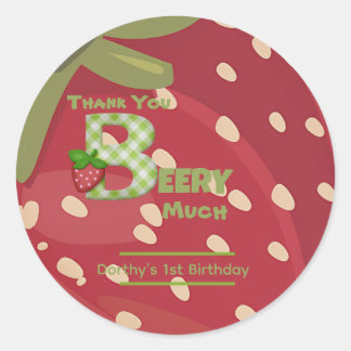 Sticker Rond Joyeux Anniversaire à la Fraise Sucrée