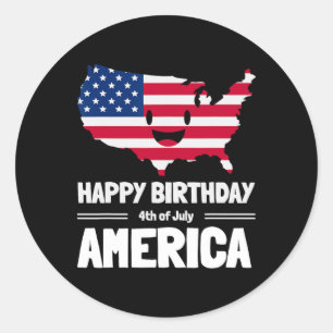 Sticker Rond Joyeux Anniversaire Amérique 4 Juillet Drapeau Amé