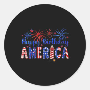 Sticker Rond Joyeux Anniversaire Amérique Feu d'artifice Usa Dr