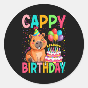 Sticker Rond Joyeux Anniversaire Amoureux de Capybara Fille Gar
