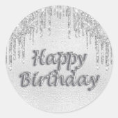 Sticker Rond Joyeux Anniversaire argent parties scintillant gou (Devant)