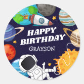 Sticker Rond Joyeux Anniversaire Astronaute Spatial (Devant)