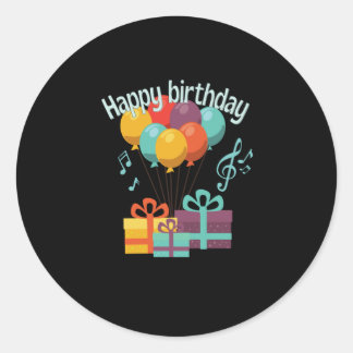 Sticker Rond Joyeux anniversaire avec ballons, notes de musique