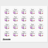 Sticker Rond Joyeux anniversaire avec des fleurs d'été violette (Feuille)