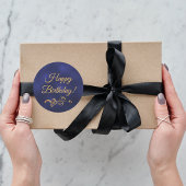 Sticker Rond Joyeux anniversaire avec élégante décoration bleue