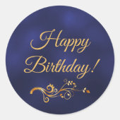 Sticker Rond Joyeux anniversaire avec élégante décoration bleue (Devant)