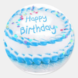 Sticker Rond Joyeux anniversaire avec glaçage bleu