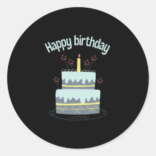 Sticker Rond Joyeux anniversaire avec grand gâteau