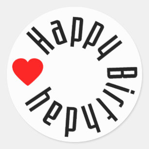 Sticker Rond Joyeux anniversaire avec le coeur