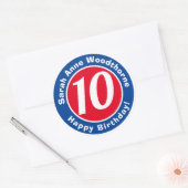 Sticker Rond Joyeux anniversaire avec nom et âge 10 (Enveloppe)