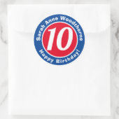 Sticker Rond Joyeux anniversaire avec nom et âge 10 (Sac)
