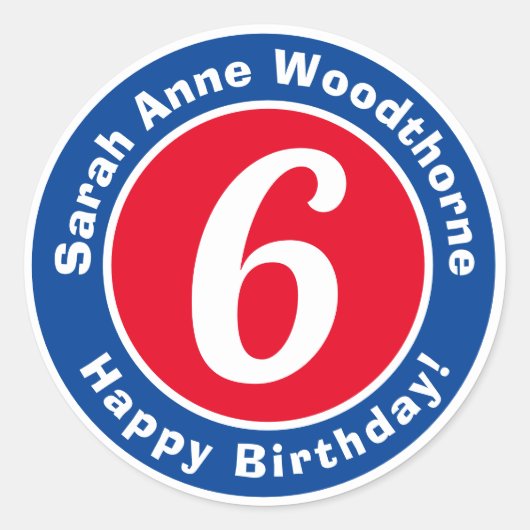 Sticker Rond Joyeux anniversaire avec nom et âge 6 (Devant)