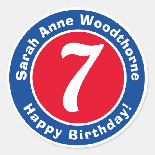 Sticker Rond Joyeux anniversaire avec nom et âge 7 (Devant)