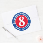 Sticker Rond Joyeux anniversaire avec nom et âge 8 (Enveloppe)