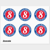 Sticker Rond Joyeux anniversaire avec nom et âge 8 (Feuille)