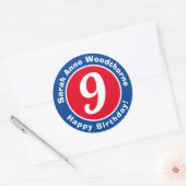 Sticker Rond Joyeux anniversaire avec nom et âge 9 (Enveloppe)