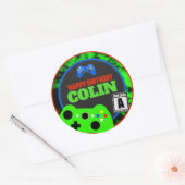 Sticker Rond Joyeux Anniversaire avec nom Joueur Vidéo Annivers (Enveloppe)