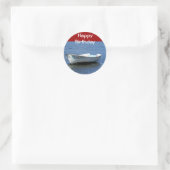 Sticker Rond Joyeux anniversaire, bateau (Sac)