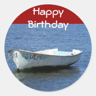 Sticker Rond Joyeux anniversaire, bateau