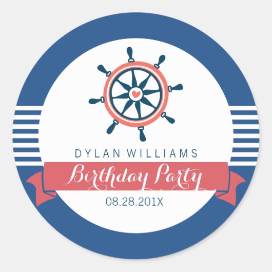 Sticker Rond Joyeux Anniversaire Bateau Nautique (Devant)
