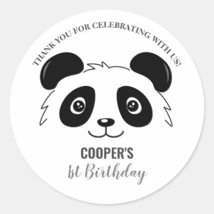 Sticker Rond Joyeux Anniversaire Bébé Panda Mignon Noir et Blan