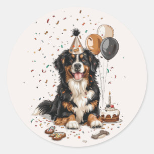 Sticker Rond Joyeux anniversaire Bernese Mountain Dog