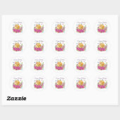 Sticker Rond Joyeux Anniversaire Birdhouse Lilac Fleurs (Feuille)
